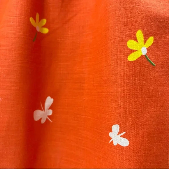 NEW Vintage 80s 18 Midi dress Orange Floral 0947 A-line fit and flare butterfly - Picture 6 of 14